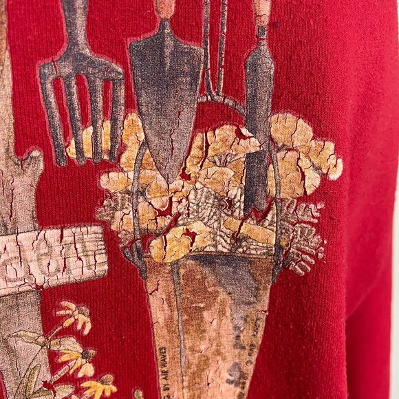 Crewneck Sweatshirt Womens Plus Size 18W 20W Red Graphic Grandma Cottage Garden - Picture 8 of 13